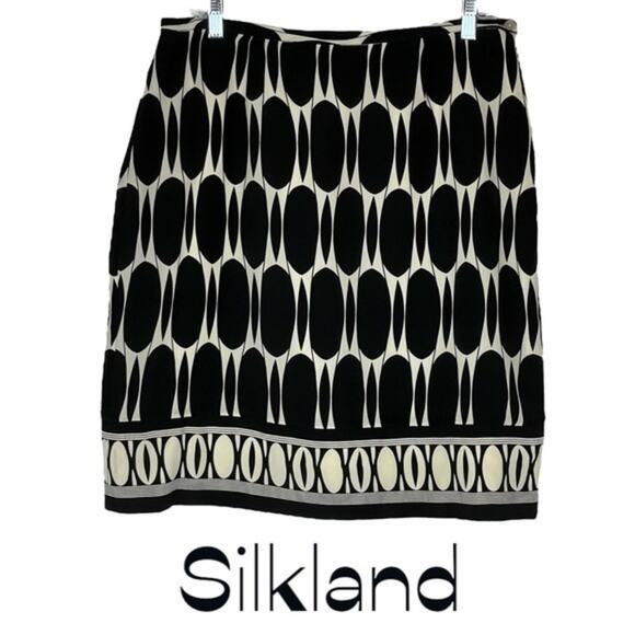 Silk Land 100% Silk With Black Cream Office Career Date Skirt NWOT Size 12 - Picture 1 of 10